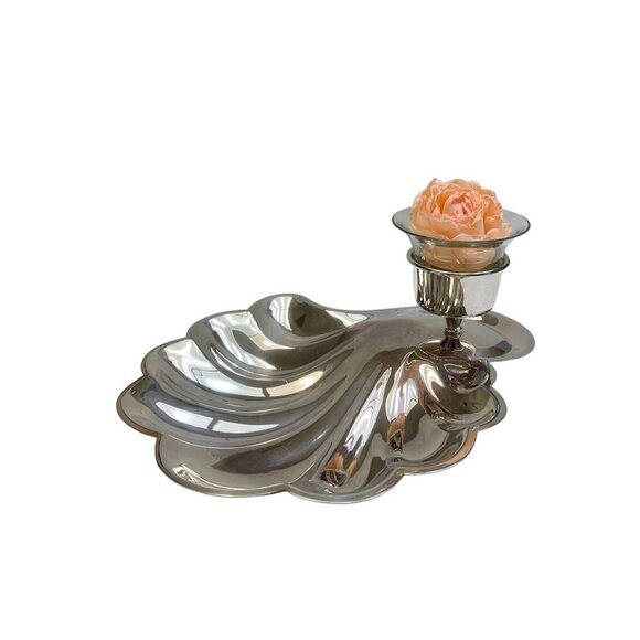 Sheffield Silver Co Silverplate Footed Clam Appetizer Dish With Dipping Cup - Picture 8 of 8